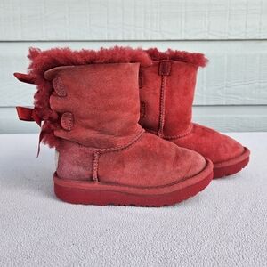 UGG Classic Bailey Bow Red Lined Winter Boots Girl Toddler SZ 9 Pull-On